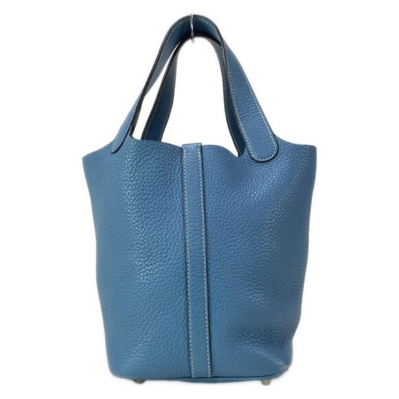 Auth HERMES Picotin Lock PM - Blue Jean Taurillon Clemence Square R Handbag - Picture 2 of 16